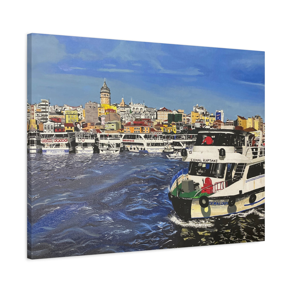 Cityscape with boats on water and buildings in the background