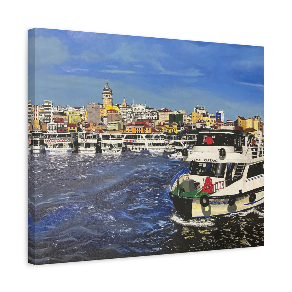 Cityscape with boats on water and skyline